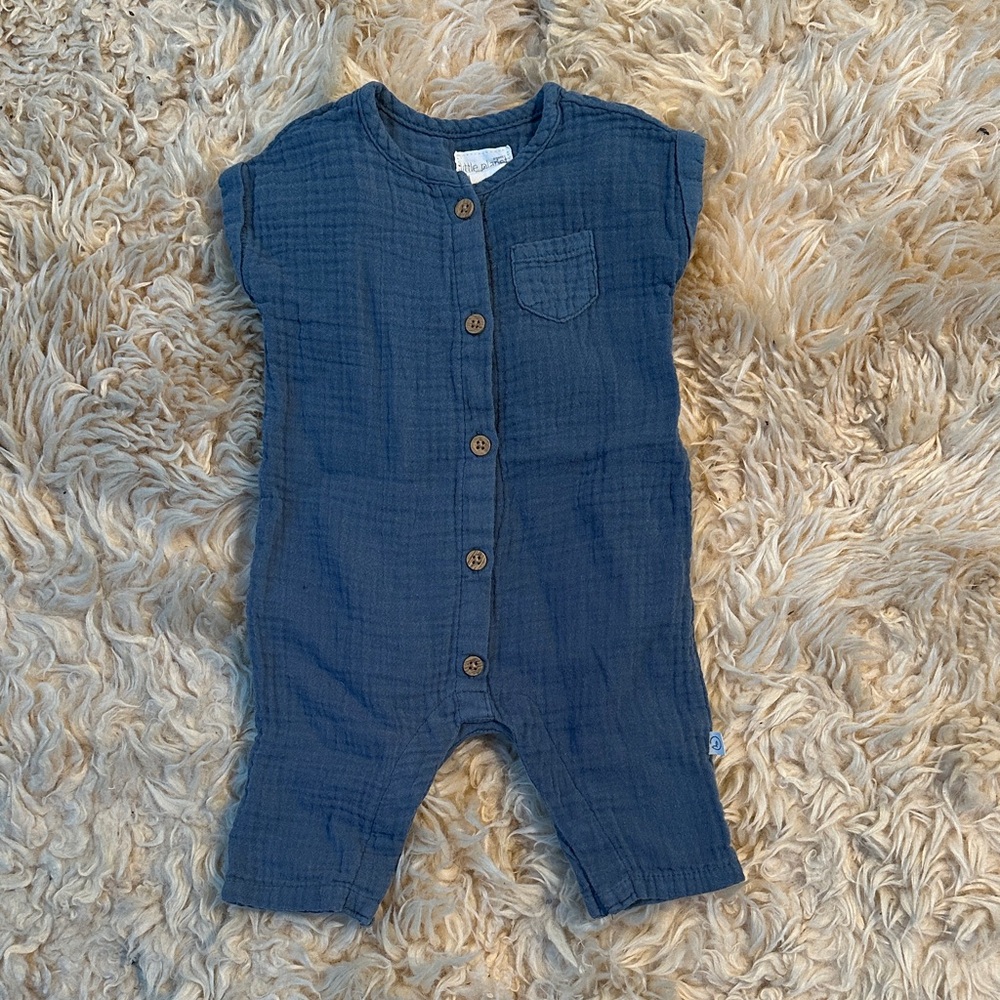 Little Planet Blue Button-Up Baby Romper